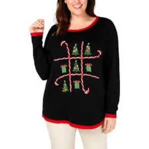 Karen Scott Black Ugly Christmas Sweater With Candy Cane Print